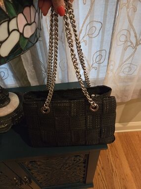 Alma Tonutti Italy made Woven Chain-Handle Shoulder Bag with subtle   sparkles